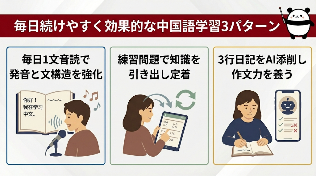 毎日続けやすくて効果のある中国語学習3パターン