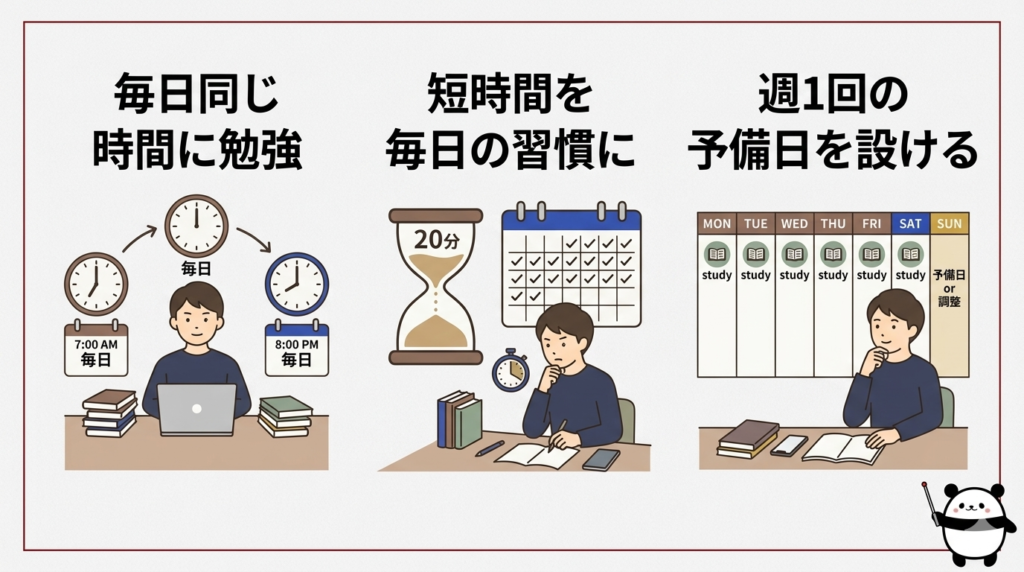 なるべく決まった時間帯の勉強を習慣にする